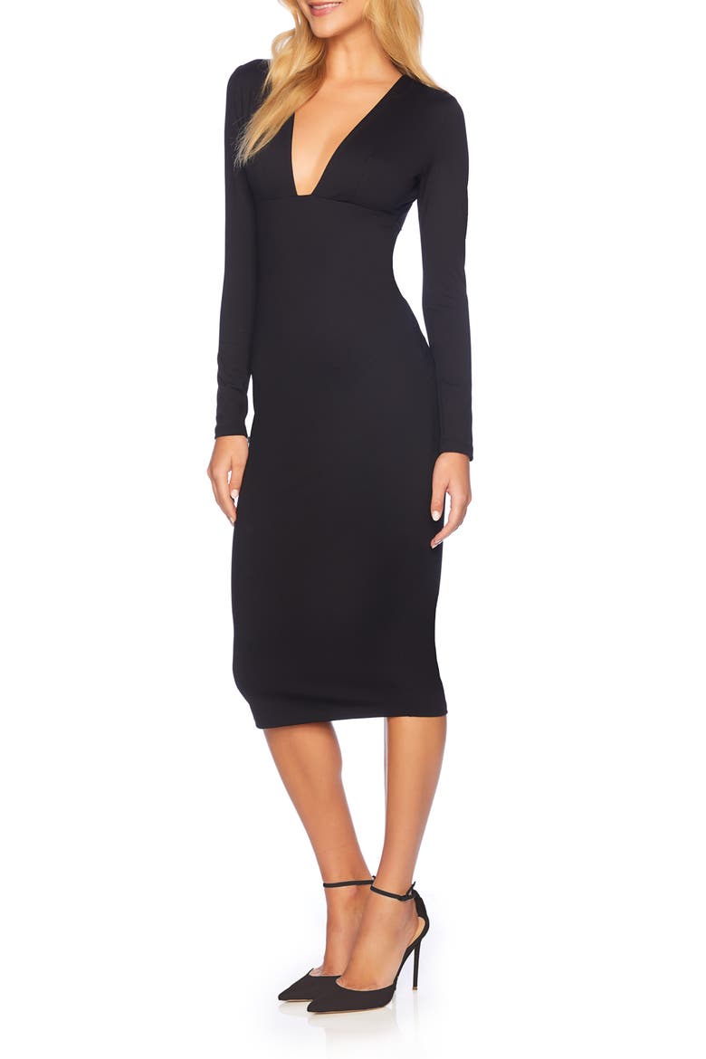 Deep V-Neck Long Sleeve Dress, Alternate, color, BLACK