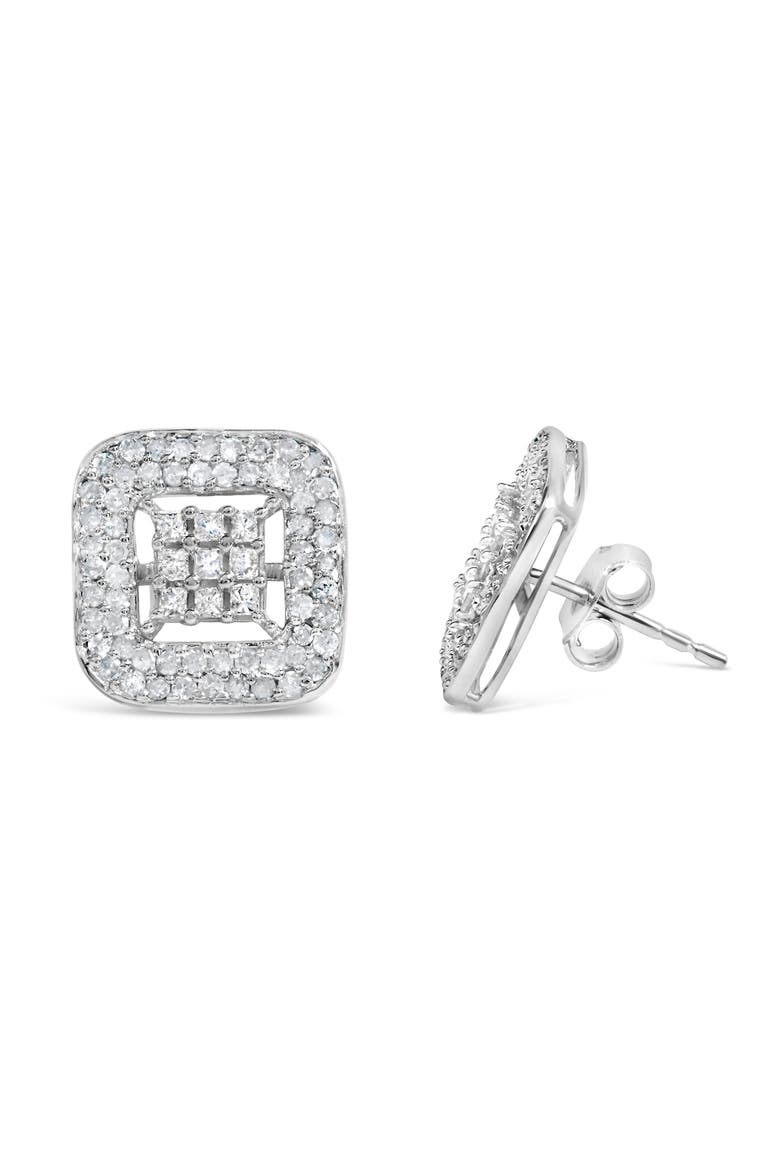 10K White Gold 1.00 Cttw Diamond Composite and Halo Stud Earrings, Alternate, color, White
