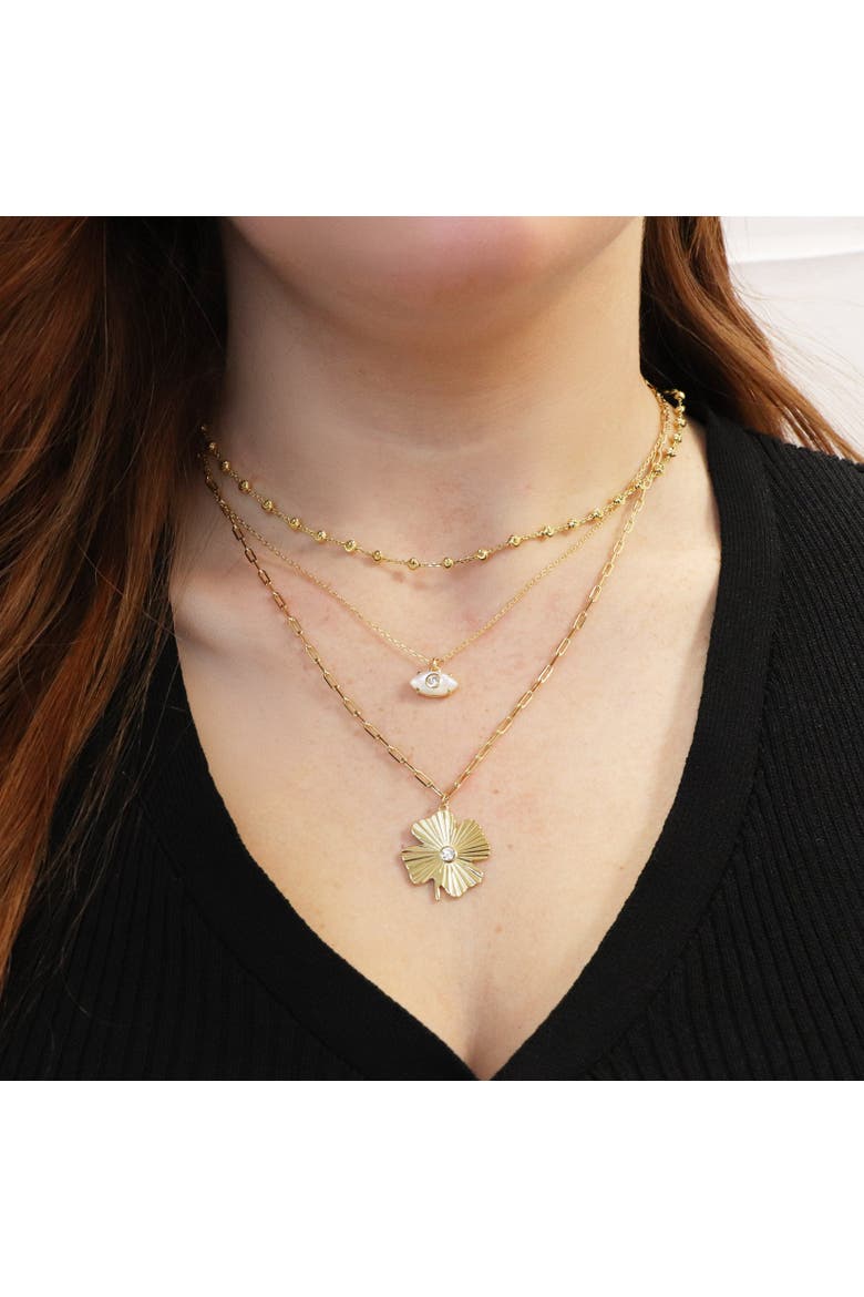 Fluted Lucky Clover Paperclip Necklace, Alternate, color, Gold-Plated Sterling Silver