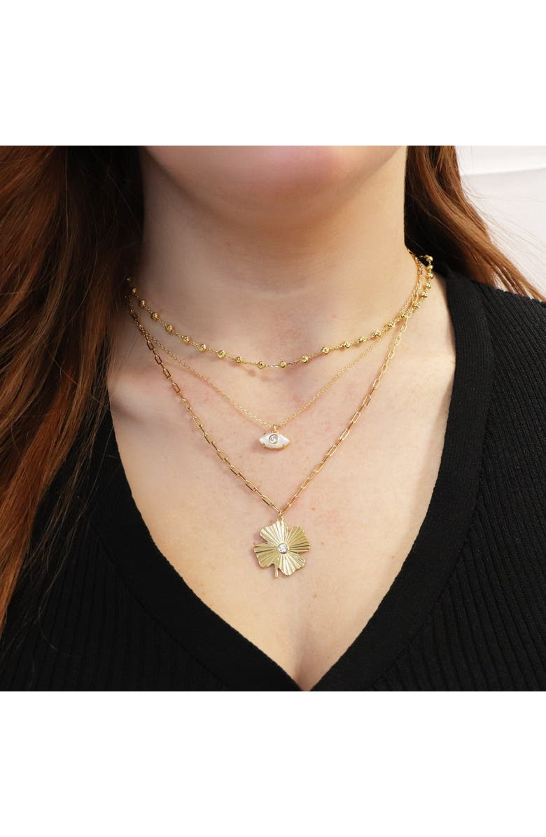 The Lovery Fine Jewelry Fluted Lucky Clover Paperclip Necklace, Alternate, color, Gold-Plated Sterling Silver