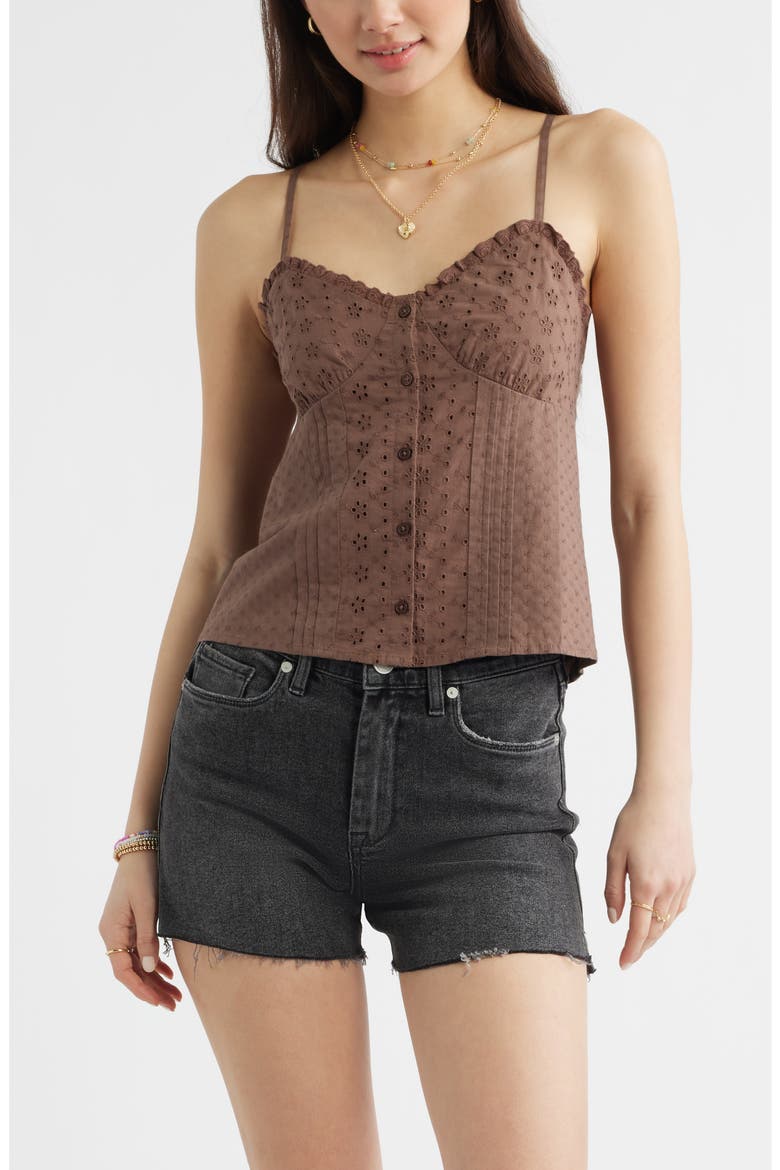 Cotton Eyelet Pintuck Camisole, Main, color, BROWN QUARTZ