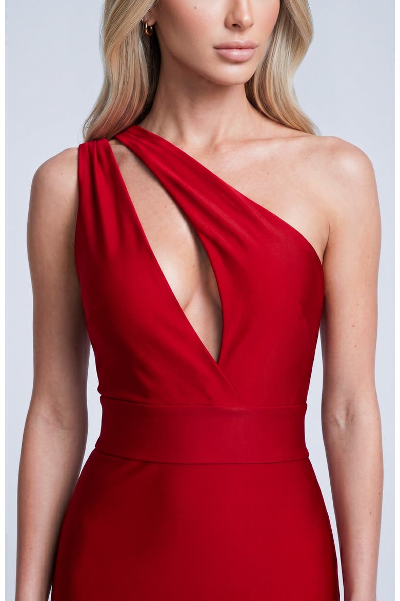 Asymmetrical Cutout Mermaid Evening Gown, Alternate, color, Red
