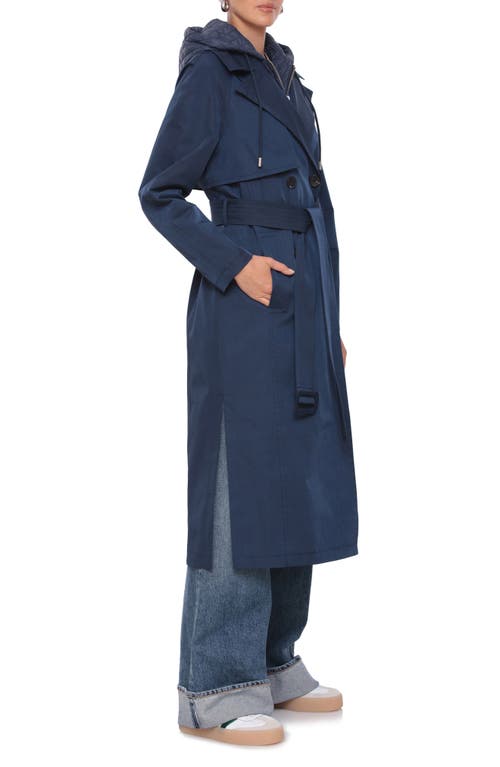 Avec Les Filles Double Breasted Trench Coat With Hooded Quilted Dickey In Navy