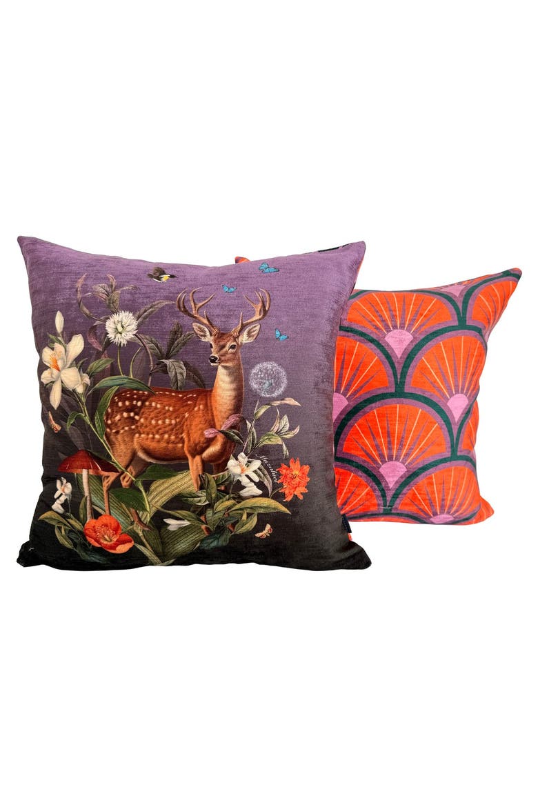 Woodland Deer Velvet Pillow, Alternate, color, Purple