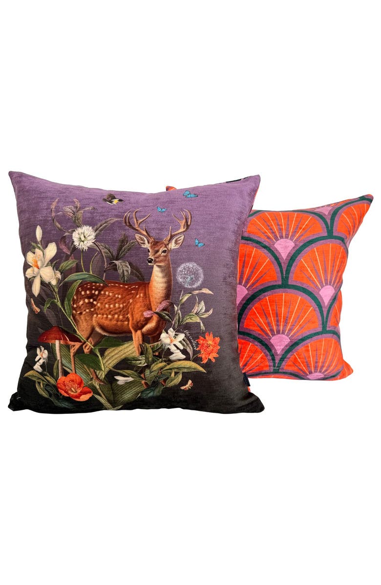 Muzaluci Velvet Pillow - Woodland Deer, Alternate, color, Purple
