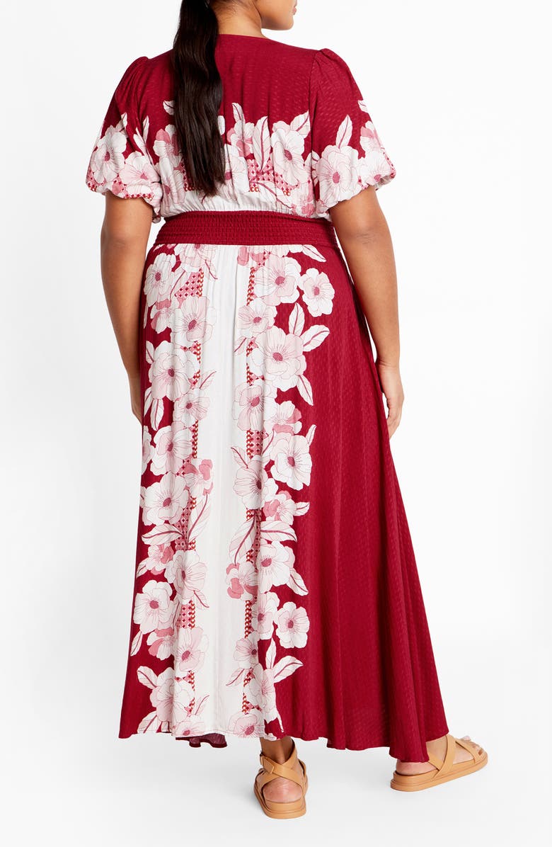 City Chic Sybelle Floral Shirred Waist Maxi Dress, Alternate, color, Red