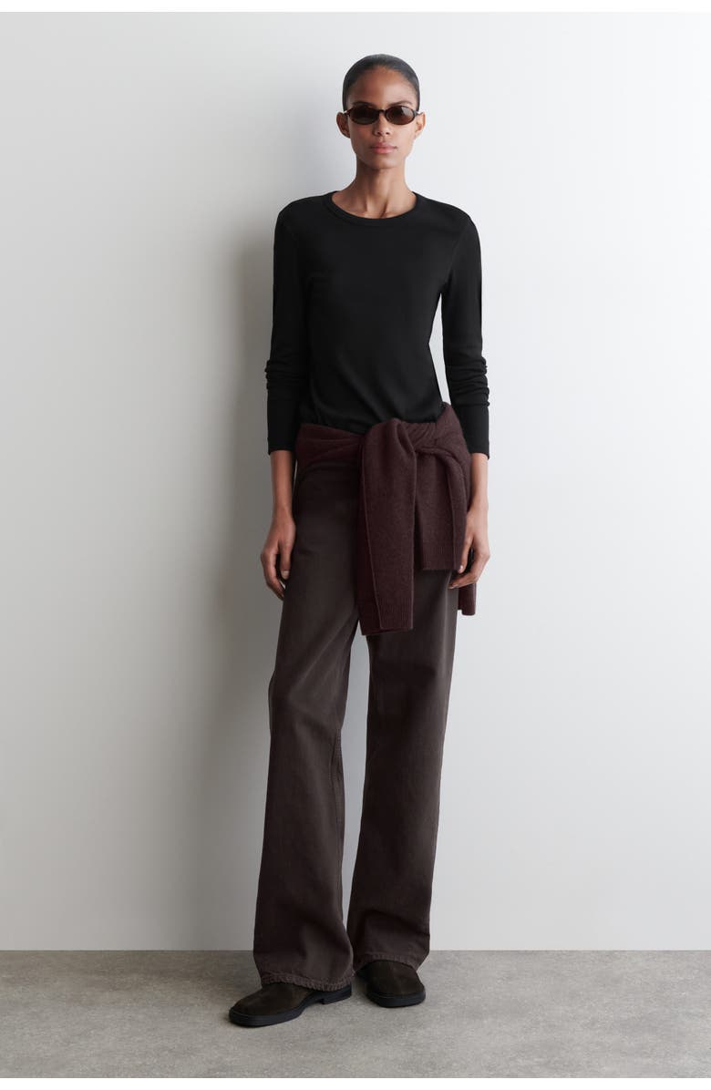 COS Ribbed Jersey Long-Sleeved Top, Alternate, color, Black