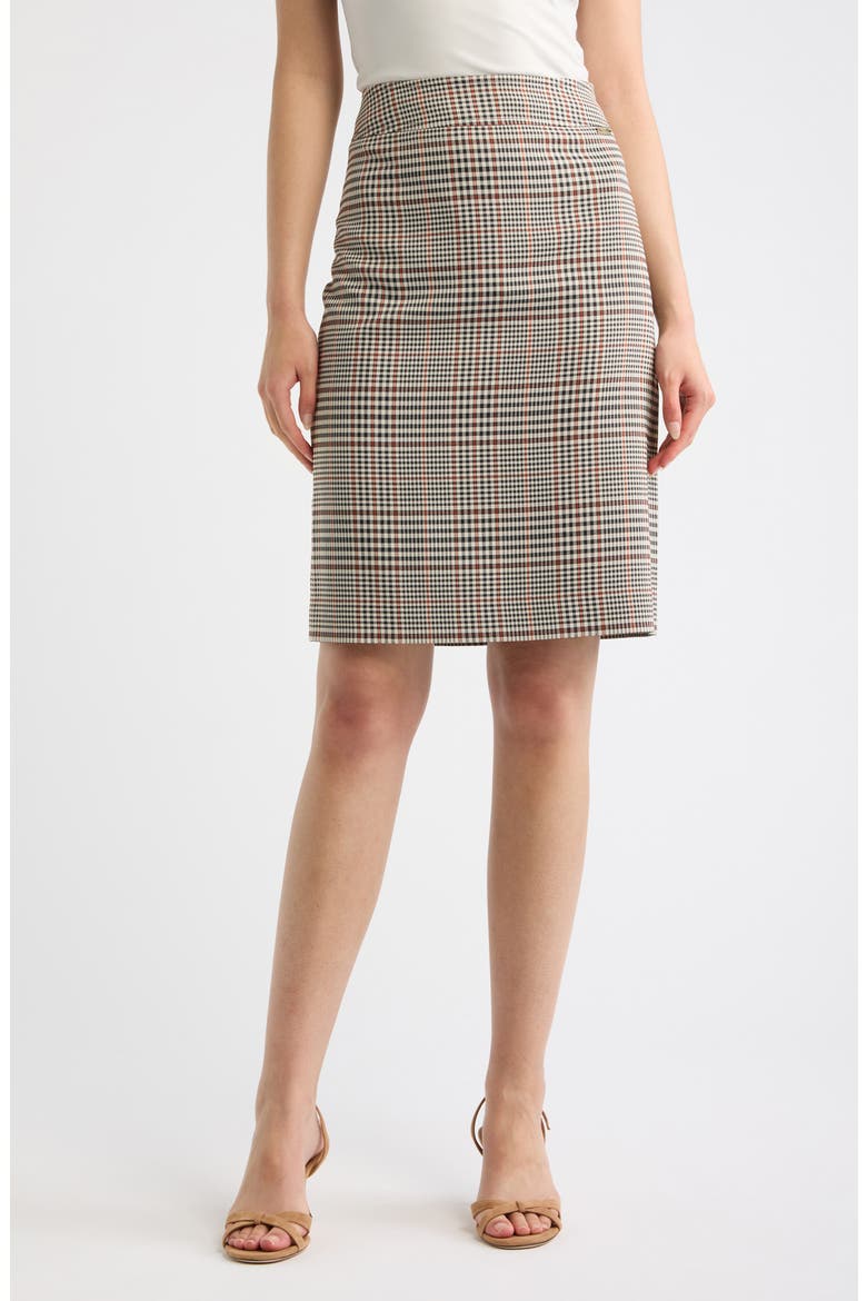 Plaid Pencil Skirt, Main, color, TOFFEE BLACK