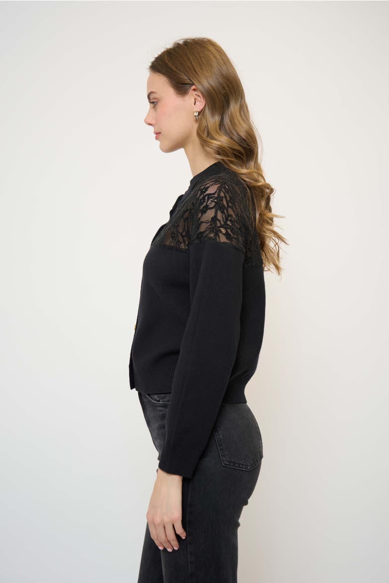 Stella Lace X Knit Twofer Sweater, Alternate, color, Black