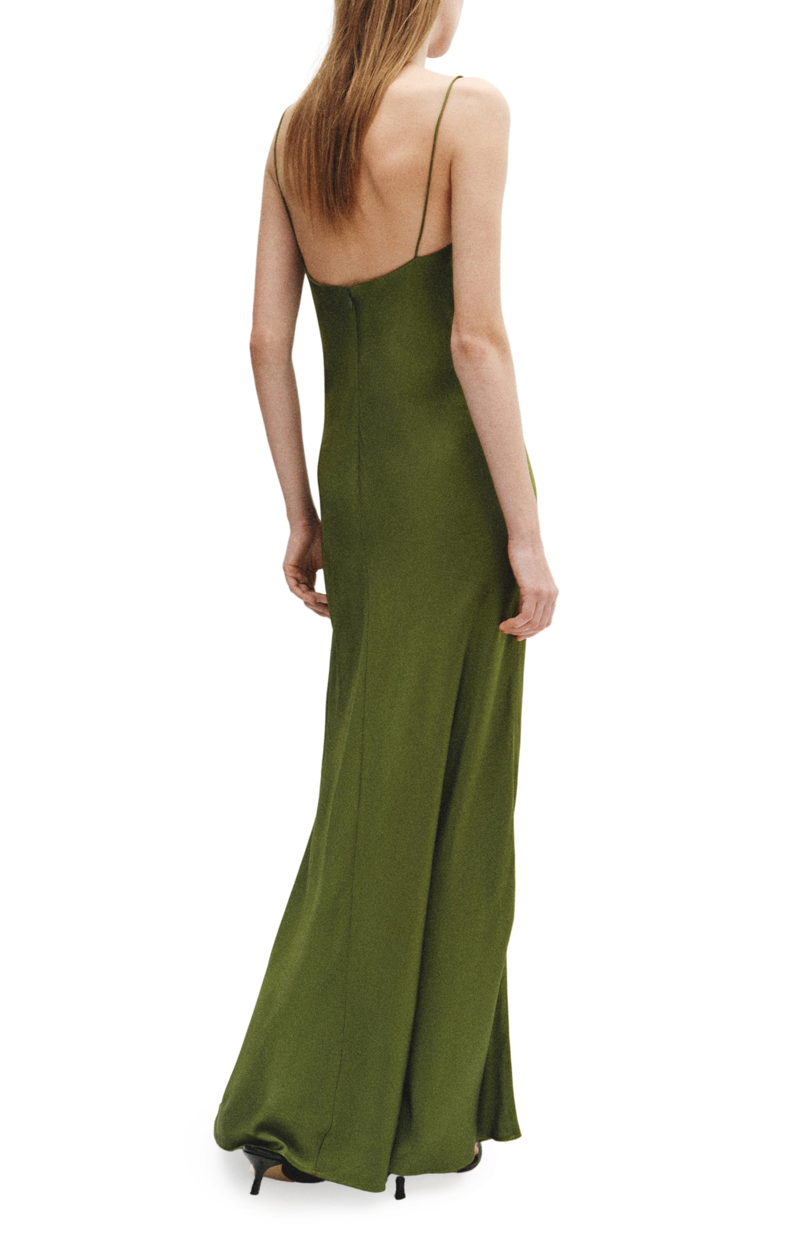 mango green dress maxi Vestido Victoria Satin (Women) Pleated dress