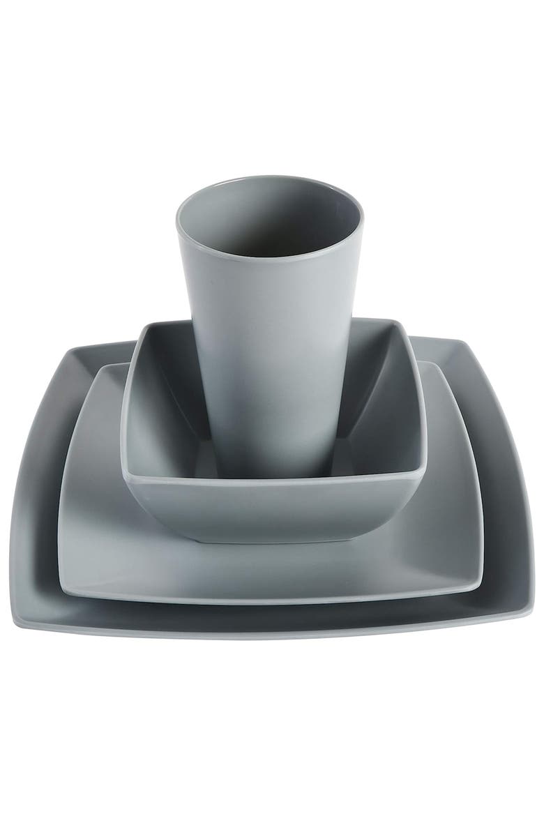 Grayson 16 Piece Square Melamine Dinnerware Set, Alternate, color, Grey