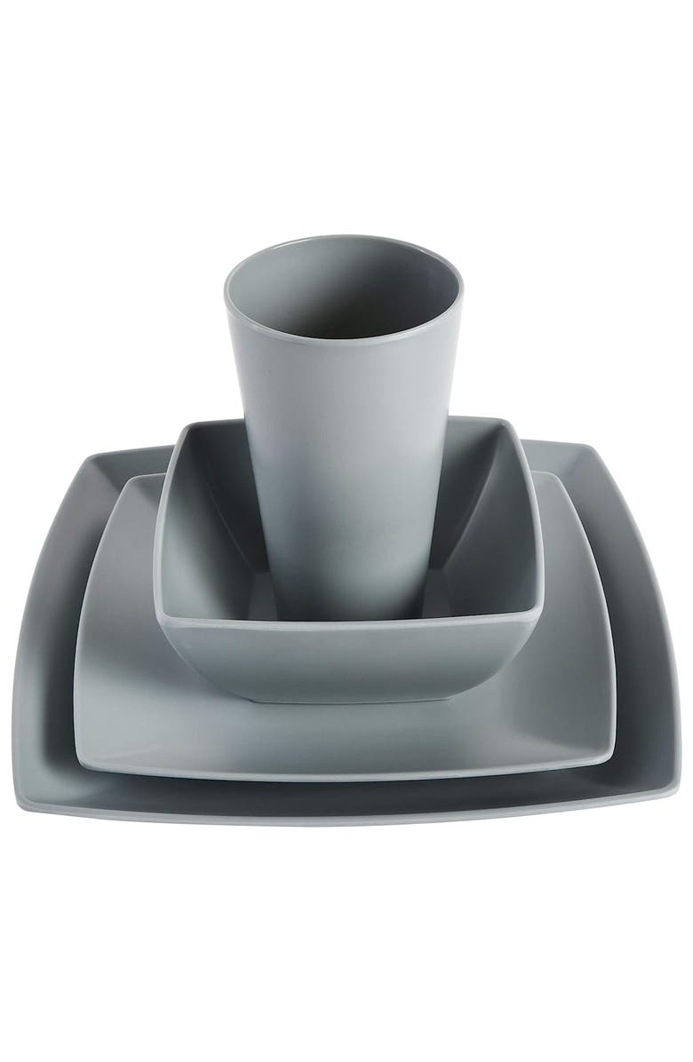 Gibson Home Grayson 16 Piece Square Melamine Dinnerware Set, Alternate, color, Grey