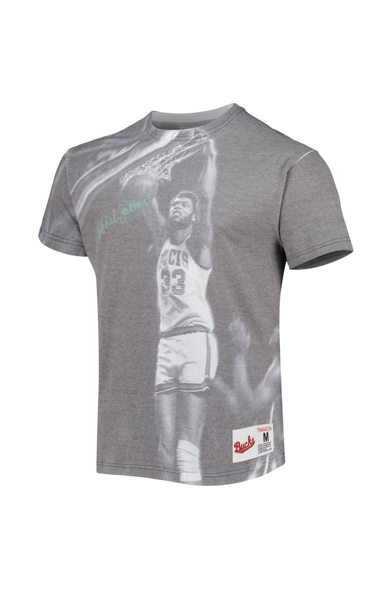 Men's Mitchell & Ness Kareem Abdul-Jabbar Heather Gray Milwaukee Bucks Above The Rim T-Shirt, Alternate, color, Heather Gray