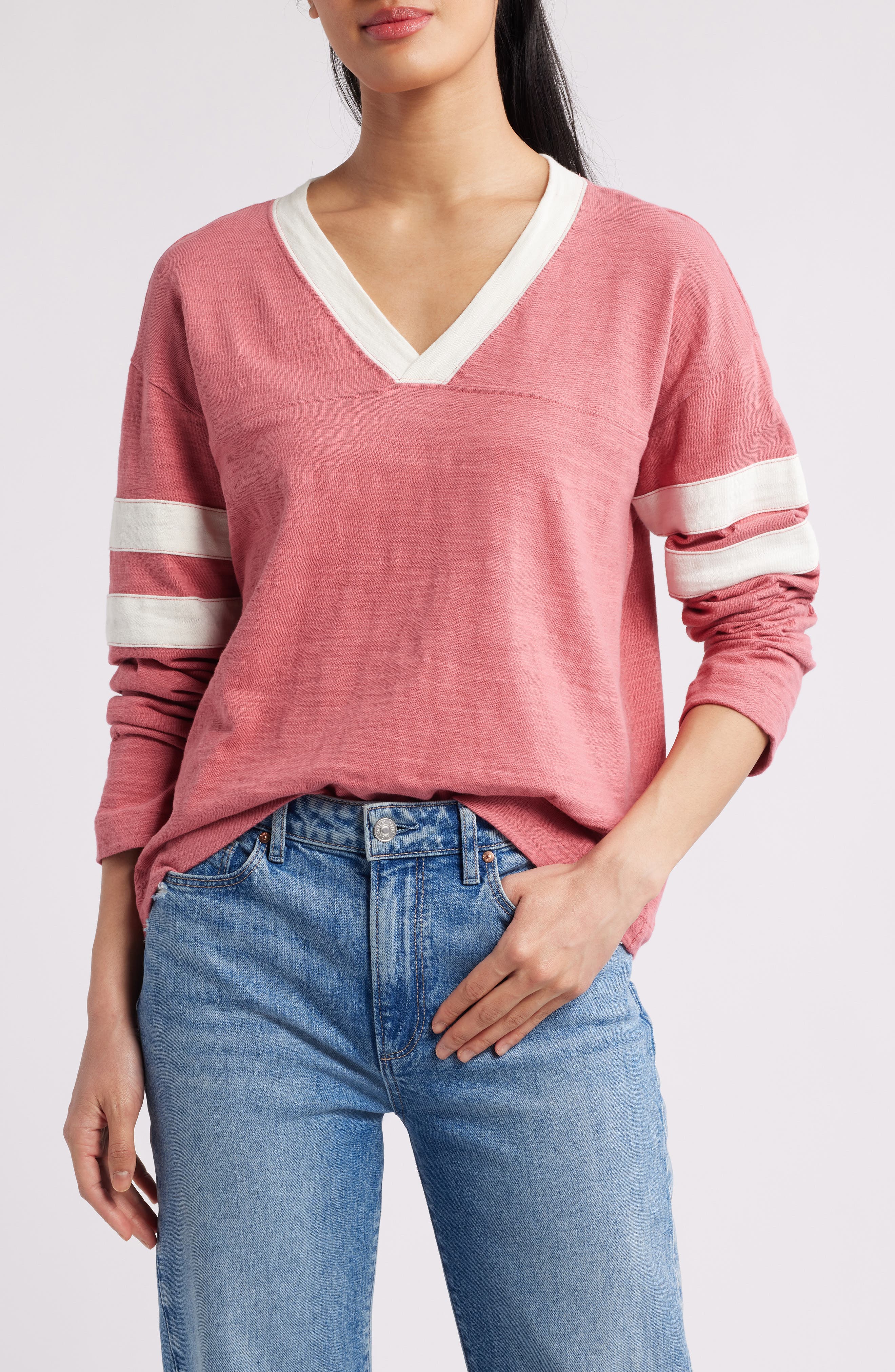 Sunwashed Slub V-Neck Long Sleeve Organic Cotton Top