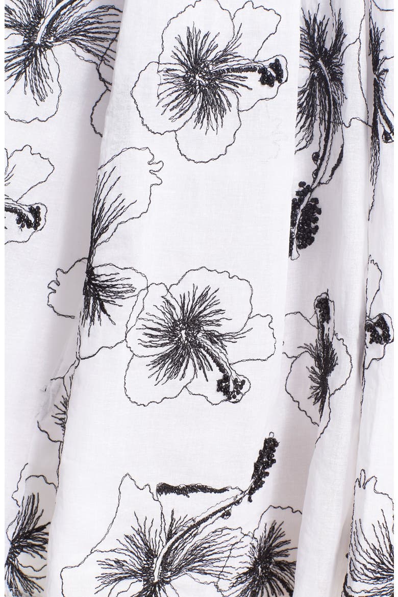 Embroidered Fit & Flare Dress, Alternate, color, BLACK ON SOFT WHITE