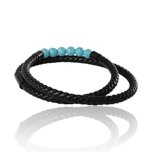 Lucky Brand Leather & Turquoise Beaded Bracelet In Black