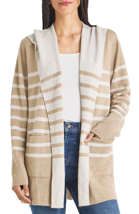Striped Open Front Dropped Shoulder Cardigan