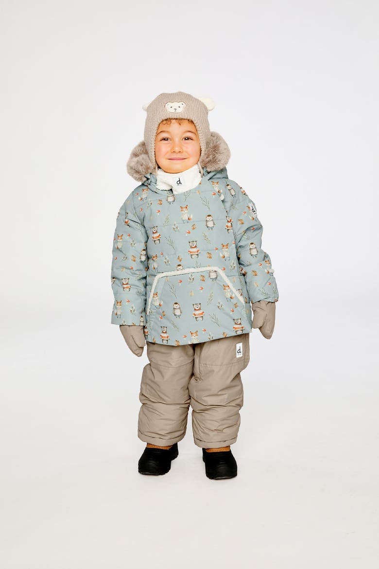 Woodland Creatures Two Piece Coat Pants & Neckwarmer Snowsuit, Alternate, color, Blue Animal Print