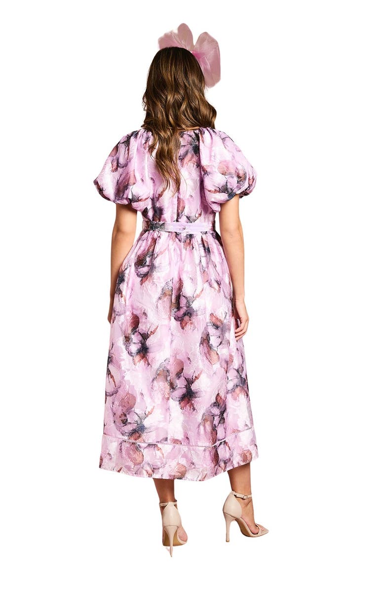 Coast Short Puff Sleeve Belted Midi Dress, Alternate, color, Pink