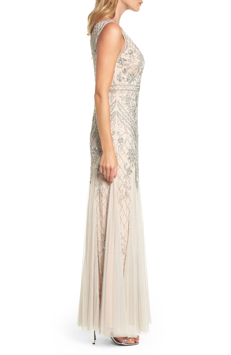 Adrianna Papell Beaded Double V-Neck Gown, Alternate, color, 