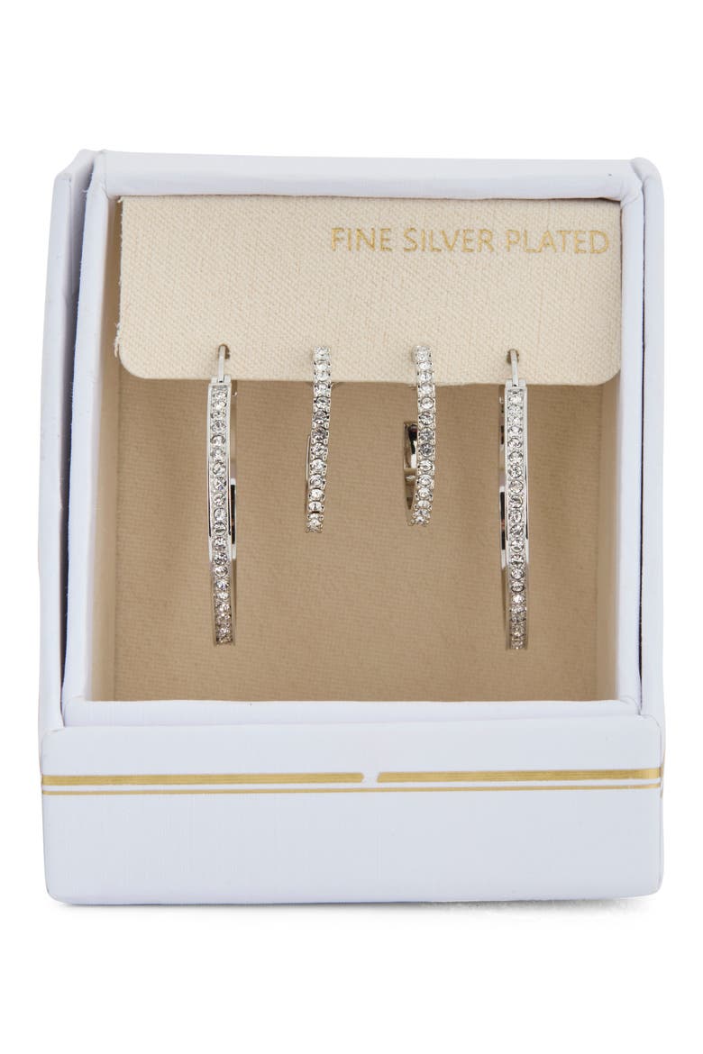 Set of 2 Cubic Zirconia Hoop Earrings, Main, color, CLEAR- SILVER