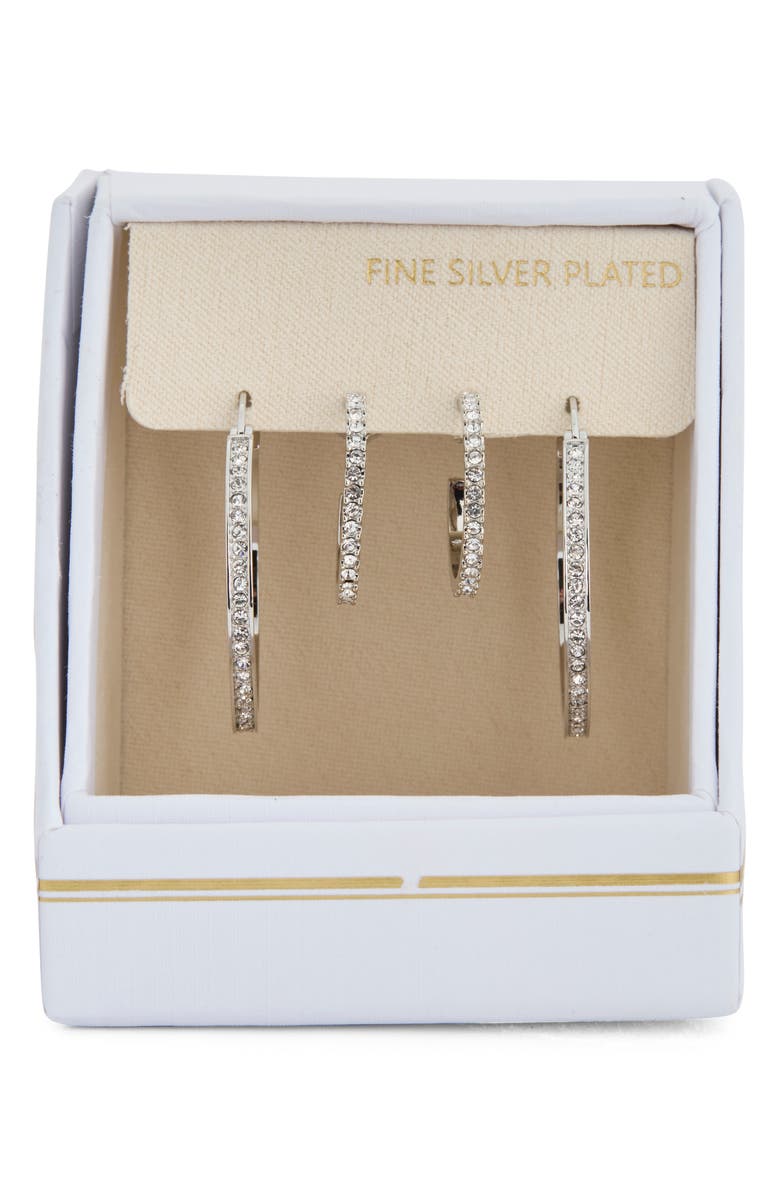 NORDSTROM RACK Set of 2 Cubic Zirconia Hoop Earrings, Main, color, Clear- Silver