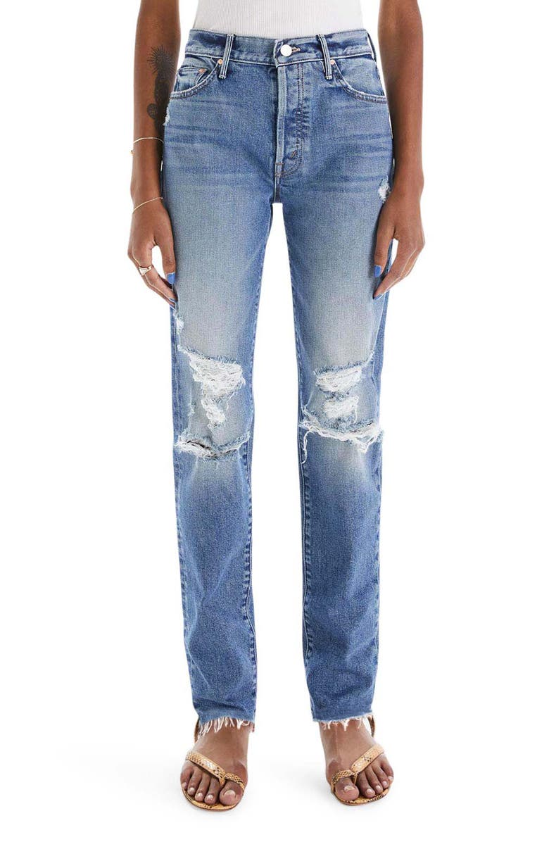 MOTHER The Trickster Ripped Ankle Straight Leg Jeans, Main, color, Thrill Seeker