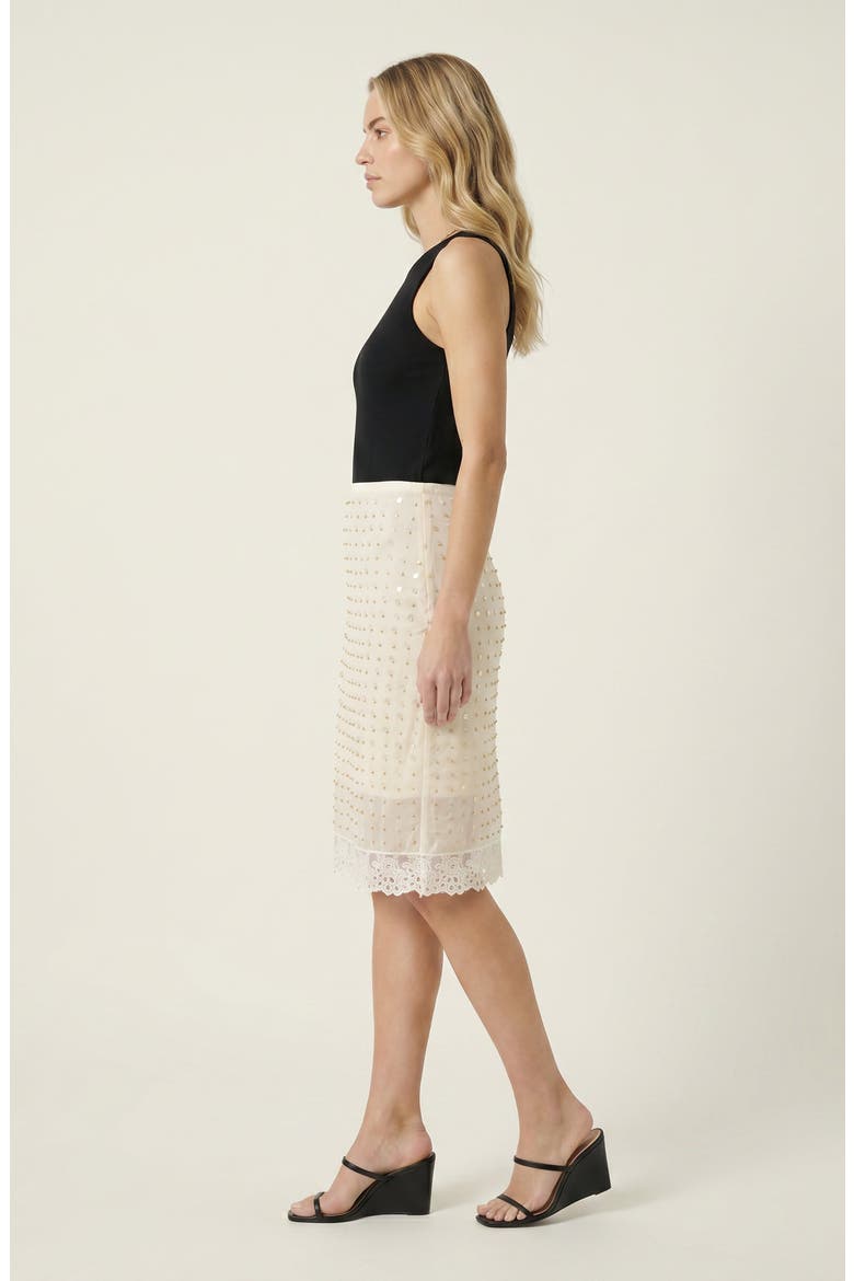 Embellished Sequin Lace Hem Mini Skirt, Alternate, color, Beige