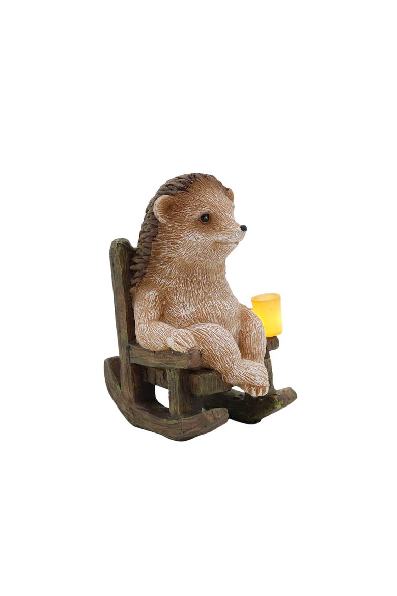 Resin Hedgehog in Chair with LED Multicolored for Spring Tabletop Lighting, Alternate, color, Multicolored