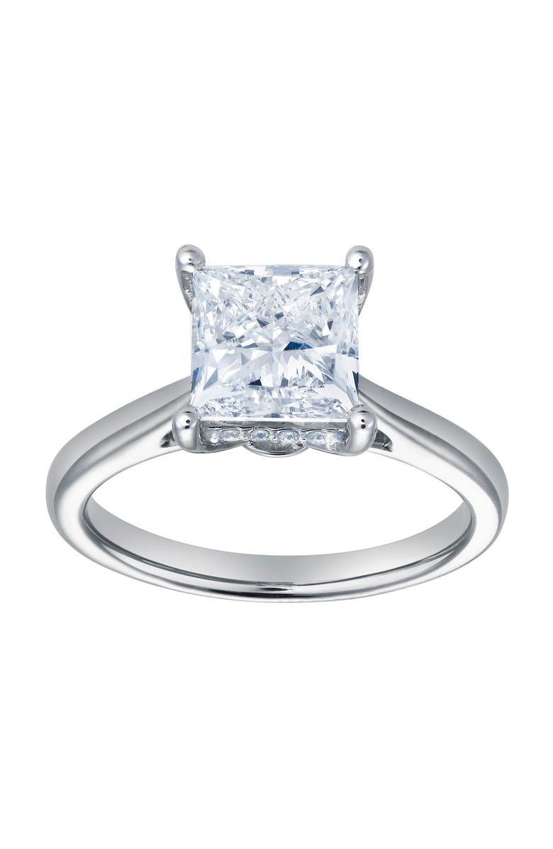 LuvMyJewelry Genoveva 14K White Gold Princess Cut Lab Grown Diamond Hidden Halo Engagement Ring - 2.2 Ct, Main, color, 14K White Gold