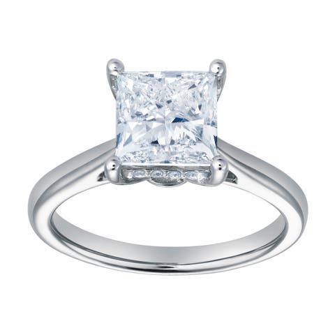 Genoveva 14K White Gold Princess Cut Lab Grown Diamond Hidden Halo Engagement Ring - 2.2 Ct