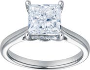 LuvMyJewelry Genoveva 14K White Gold Princess Cut Lab Grown Diamond Hidden Halo Engagement Ring - 2.2 Ct
