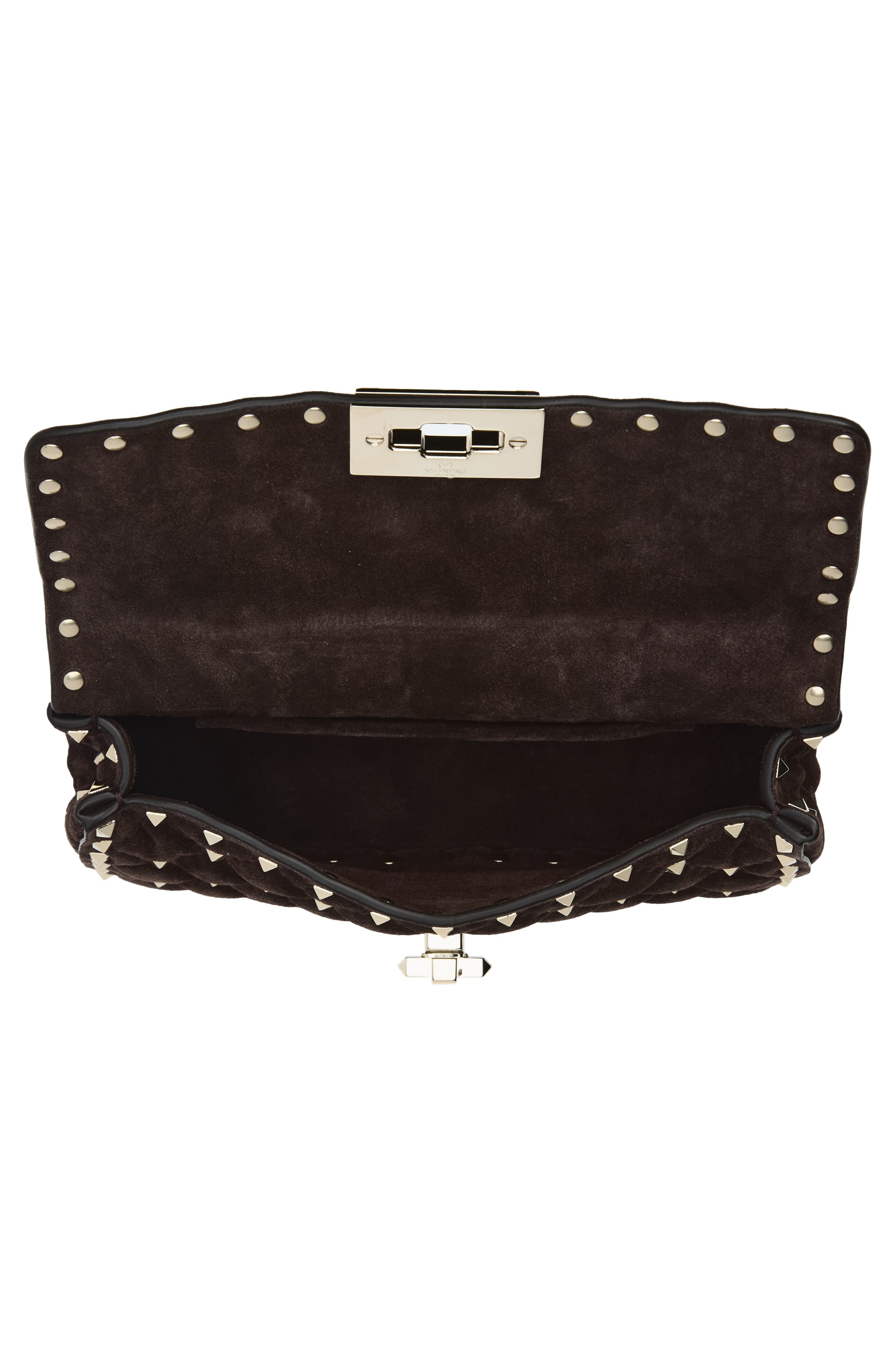 Small Rockstud Spike Leather Shoulder Bag, Alternate, color, BROWN