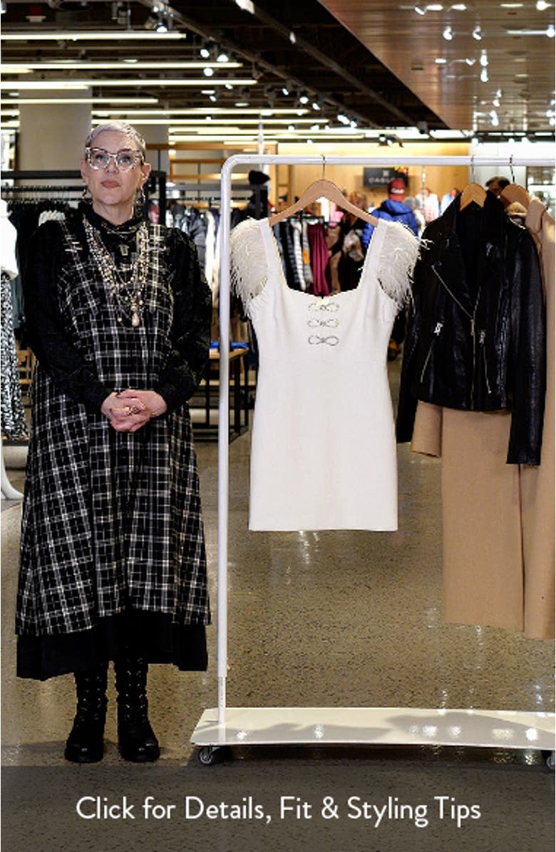 Rhinestone Bow Detail Feather Sleeve Cocktail Minidress, sales video thumbnail