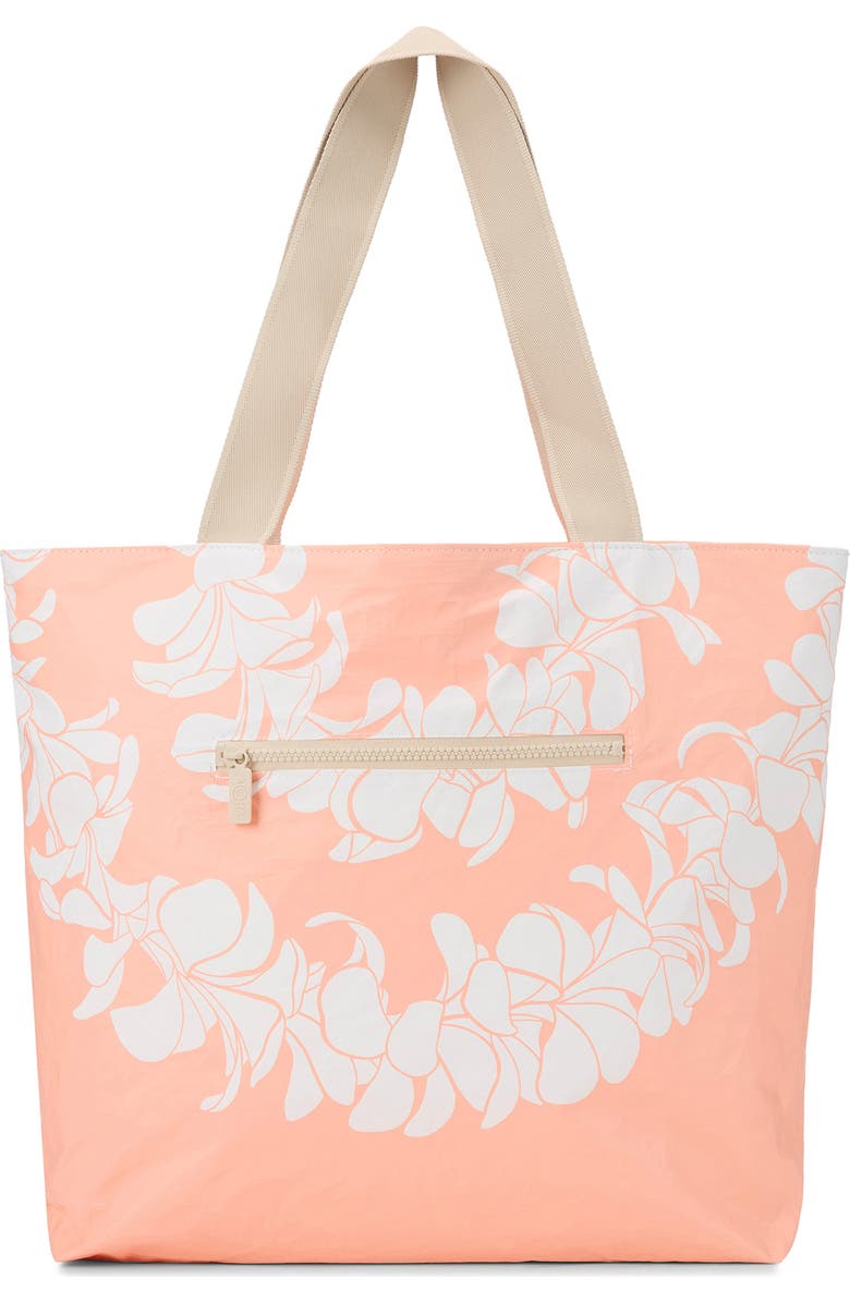 Aloha Collection Day Tripper Plumeria Lei Water Resistant Tote, Alternate, color, Peachy