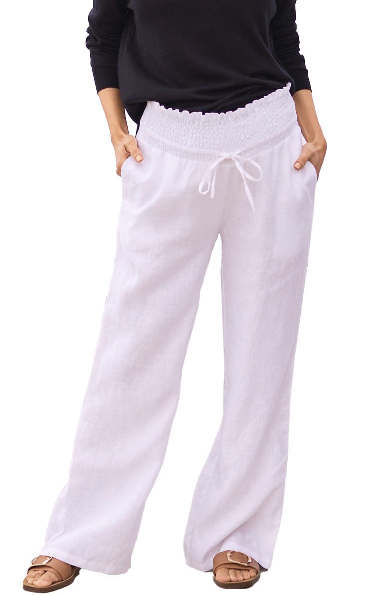 Angel Maternity Smocked Waist Linen Maternity Pants, Main, color, 