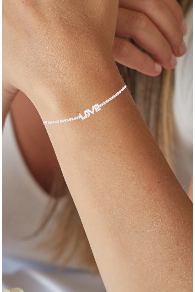 LULEA Cubic Zirconia Love Tennis Bracelet, Alternate, color, STERLING SILVER
