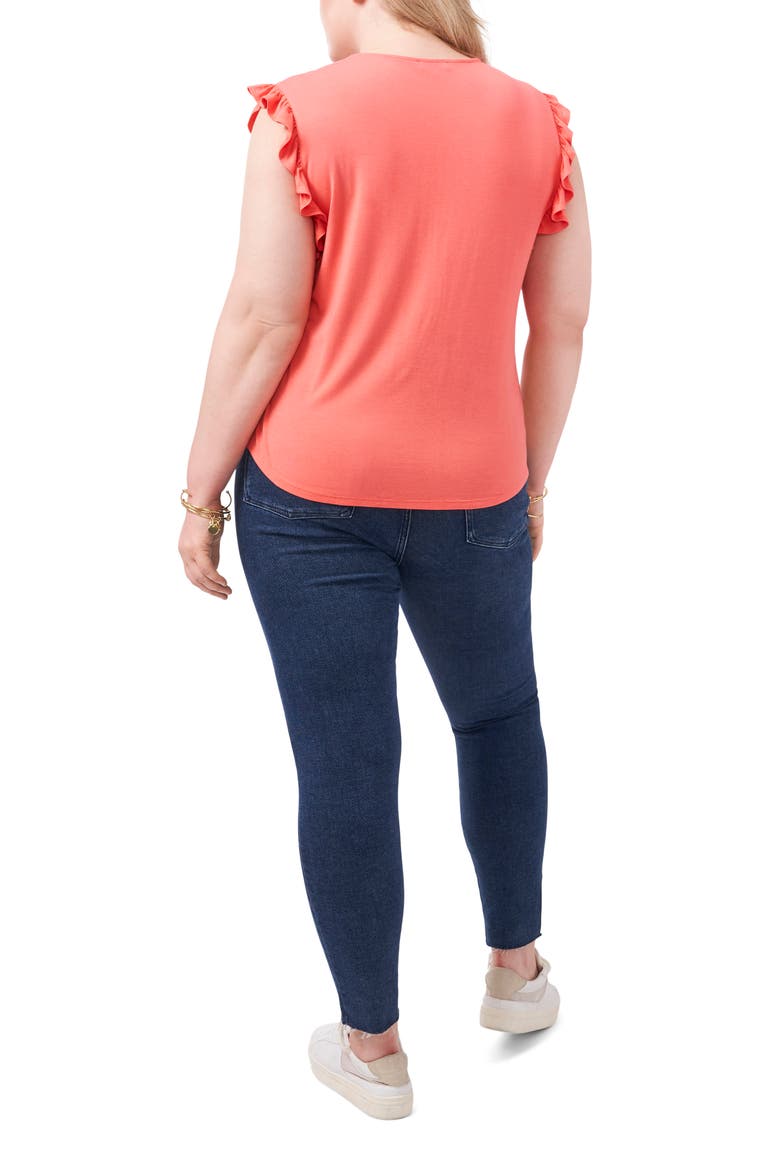 V-Neck Ruffle Knit Top, Alternate, color, CAMEO CORAL