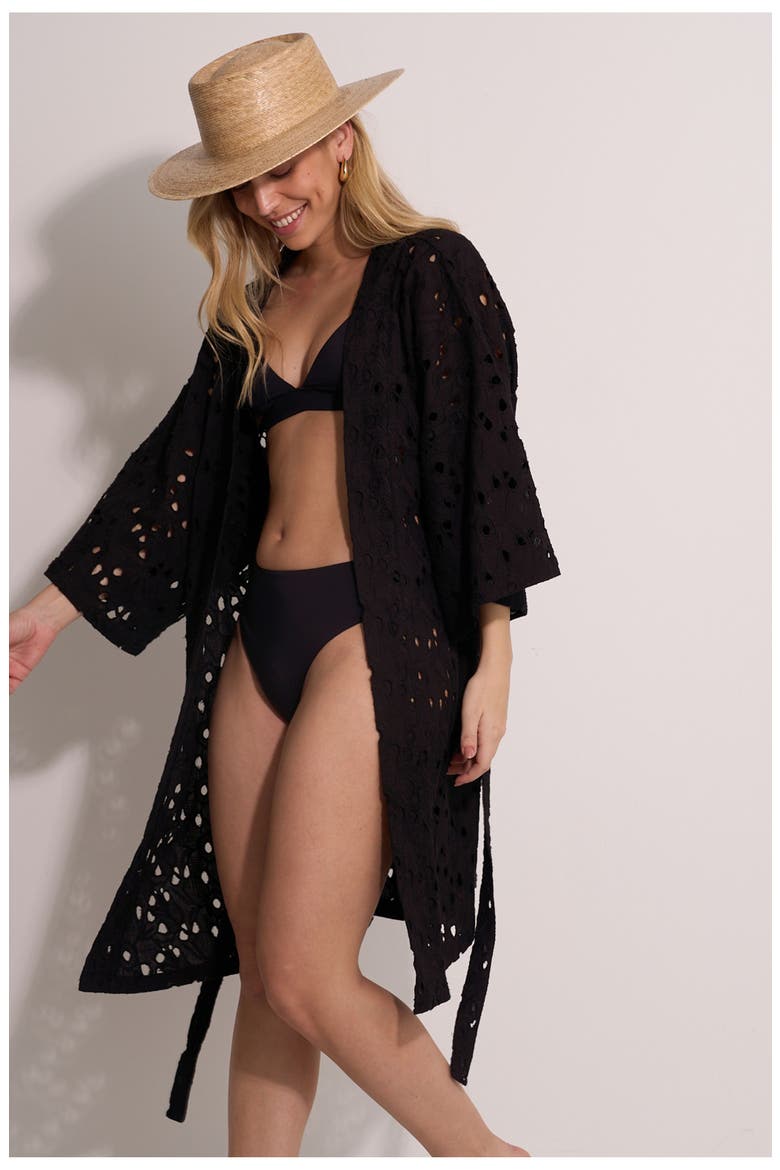 Coastal Lace Robe Cover-Up, Alternate, color, Black