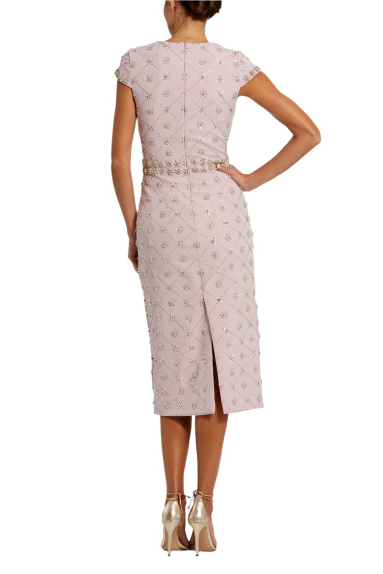 Beaded Short Sleeve Crew Neck Sheath Midi Dress, Alternate, color, Mauve