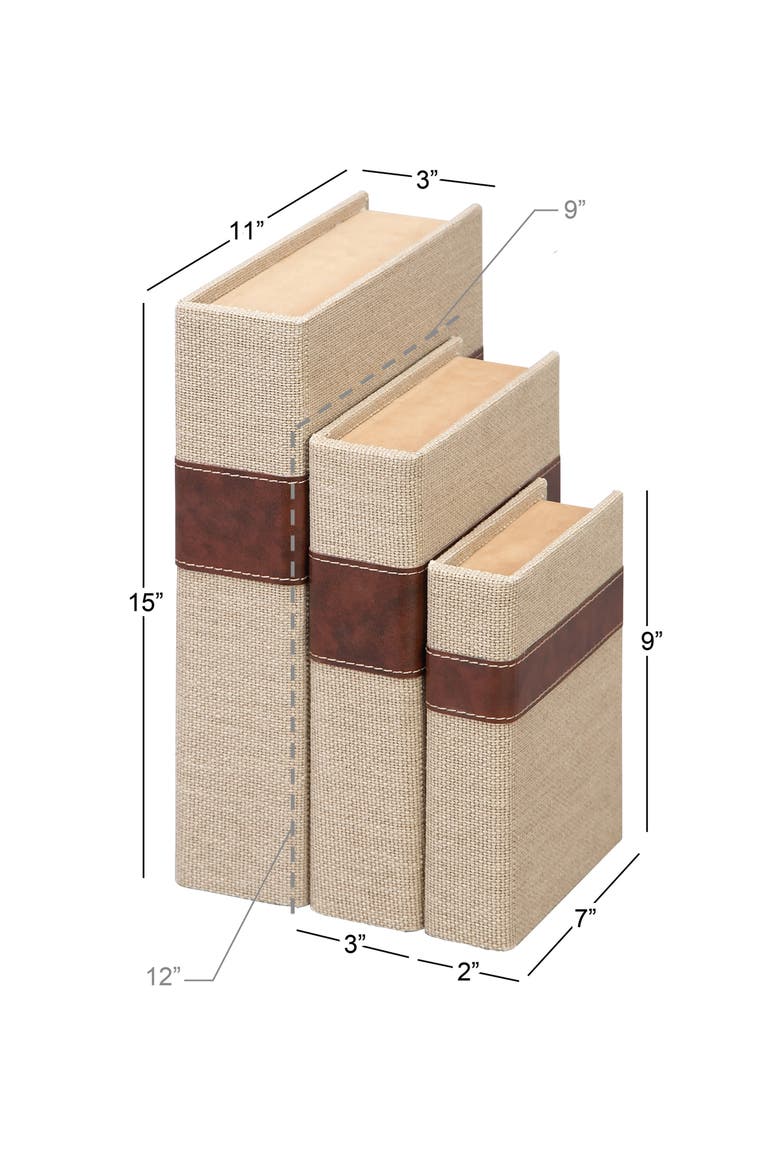 Set of 3 Faux Book Boxes, Alternate, color, BROWN