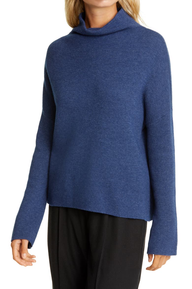Funnel Neck Wool & Cashmere Blend Sweater, Main, color, HEATHER PEACOCK