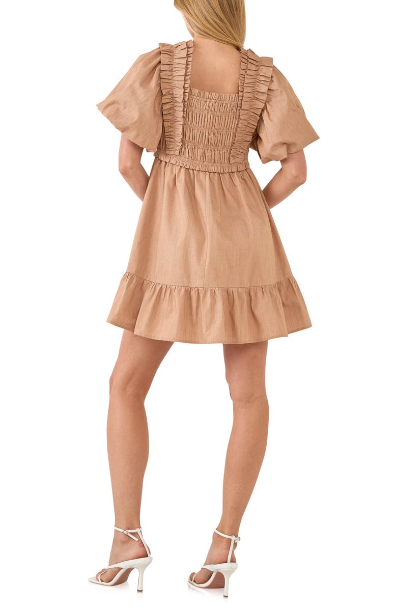 English Factory Puff Sleeve Minidress, Alternate, color, Taupe