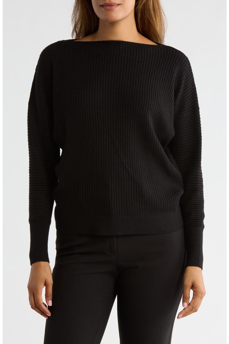 Boat Neck Dolman Sleeve Sweater, Main, color, BLACK