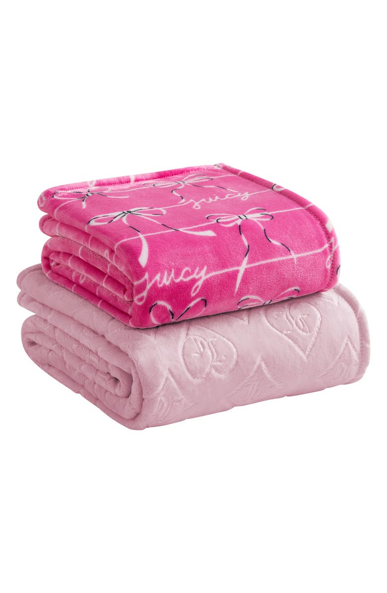 Juicy Couture 2-Pack Throw Blankets, Main, color, Royal Embossed / Bow