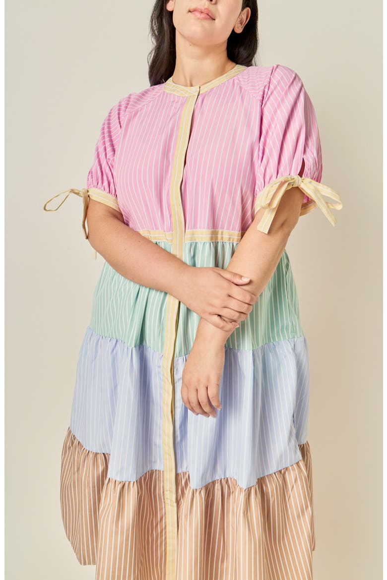 Colorblock Stripe Midi Dress, Alternate, color, MULTI