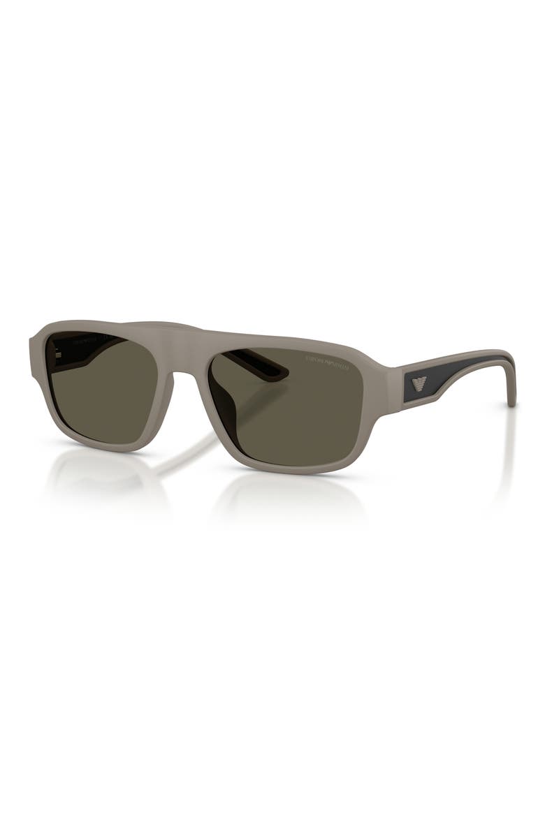 55mm Rectangle Sunglasses, Alternate, color, RUBBERIZED MATTE BROWN / GREY