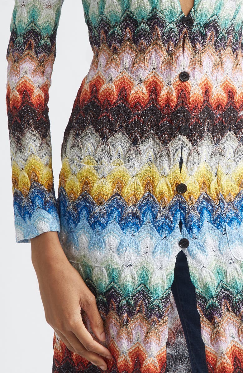 Missoni Metallic Zigzag Raschel Knit Duster Cardigan, Alternate, color, Multicolor On Black Base