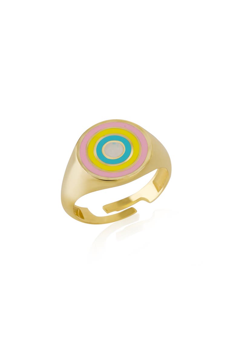 Enamel Round Sterling Silver Signet Ring, Main, color, Gold
