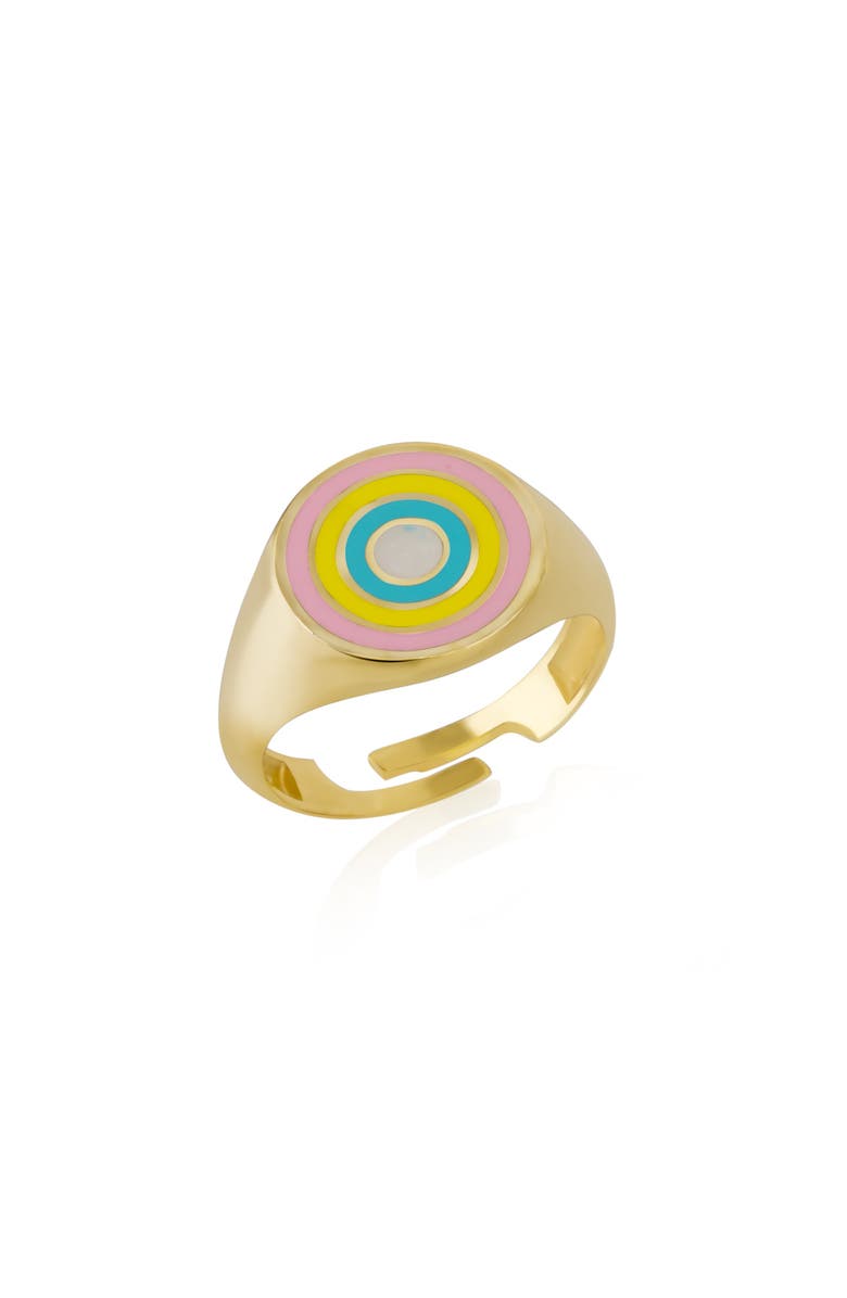 Spero London Enamel Round Sterling Silver Signet Ring, Main, color, Gold